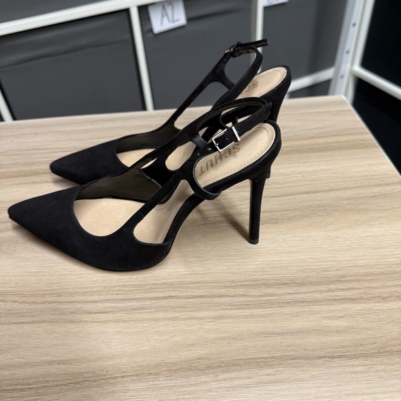 SCHUTZ Black Pointed Slingback Suede Heels - Picture 5 of 10